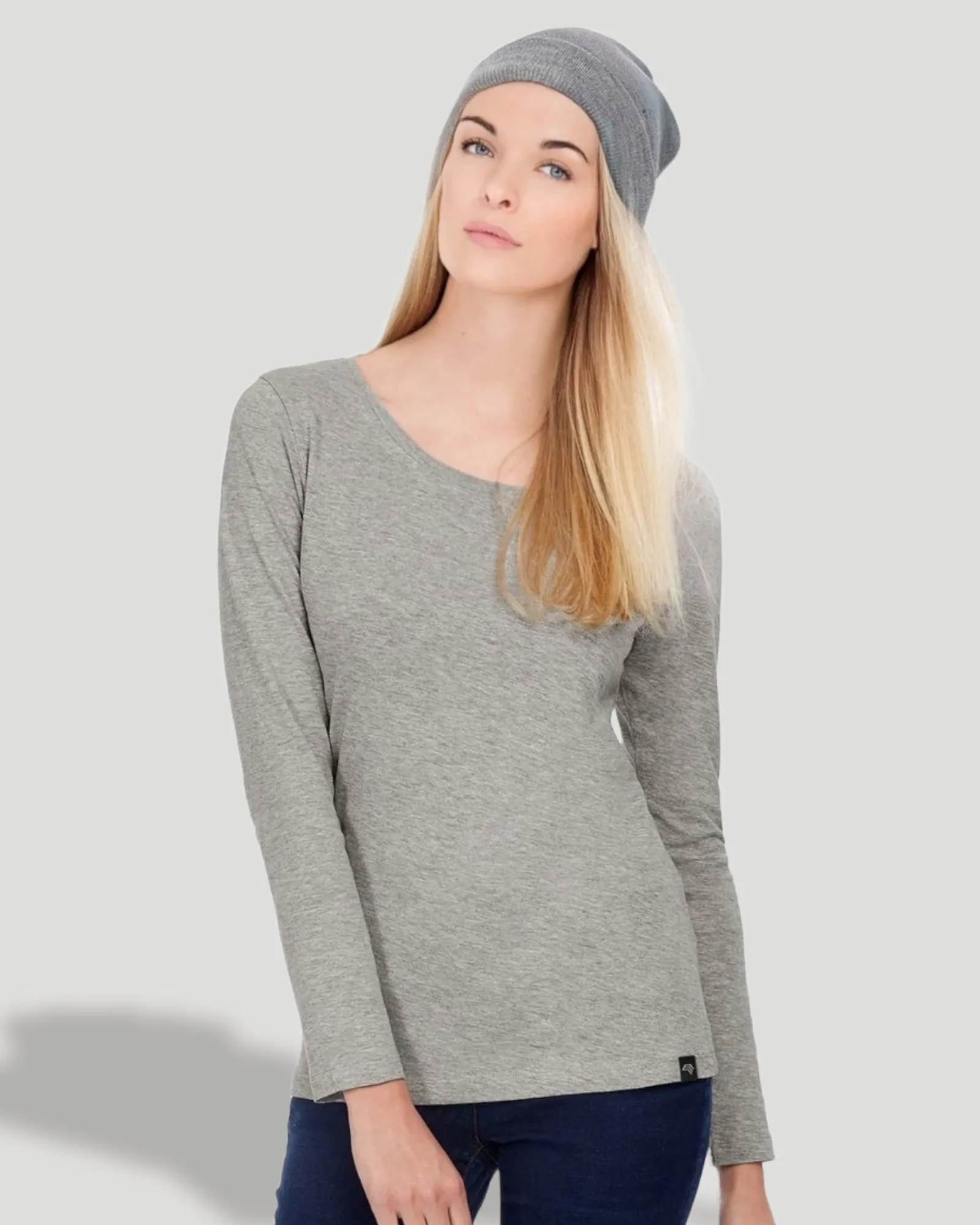 ― % ― BAC TW071/ ― Damen Bio-Baumwolle Longsleeve T-Shirt - Heather Grau Melange [XS]