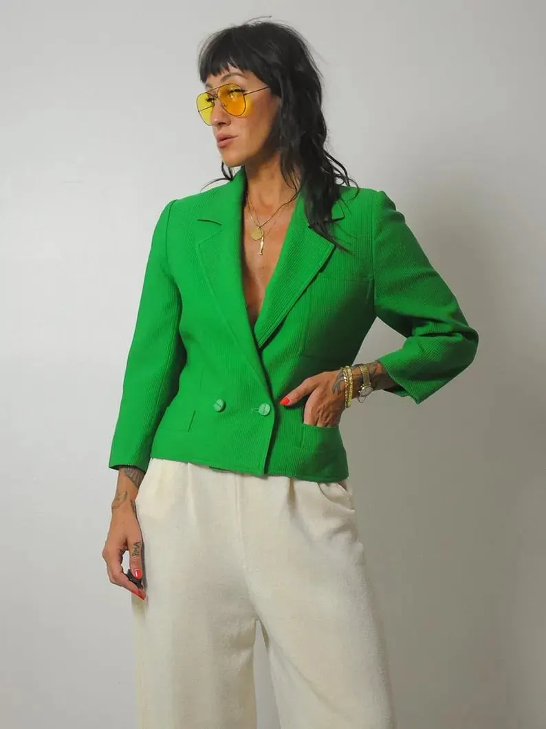 1970's French Kelly Green Cropped Blazer