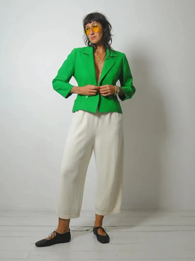 1970's French Kelly Green Cropped Blazer