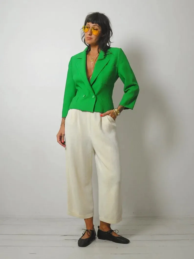 1970's French Kelly Green Cropped Blazer