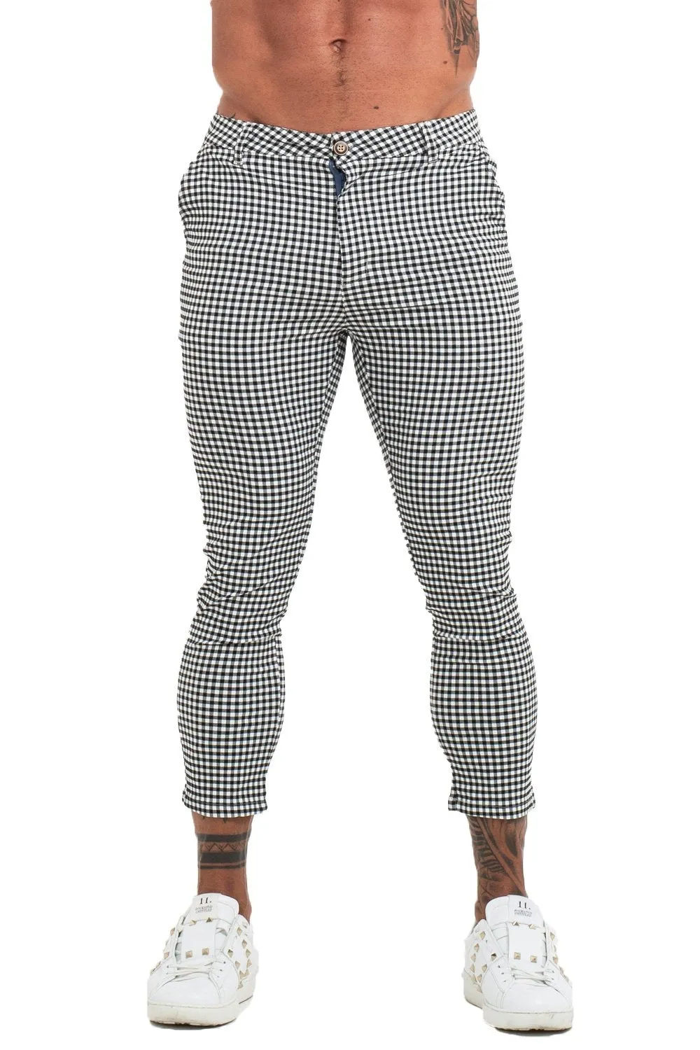 7357 Grey Checked Skinny Fit Chinos