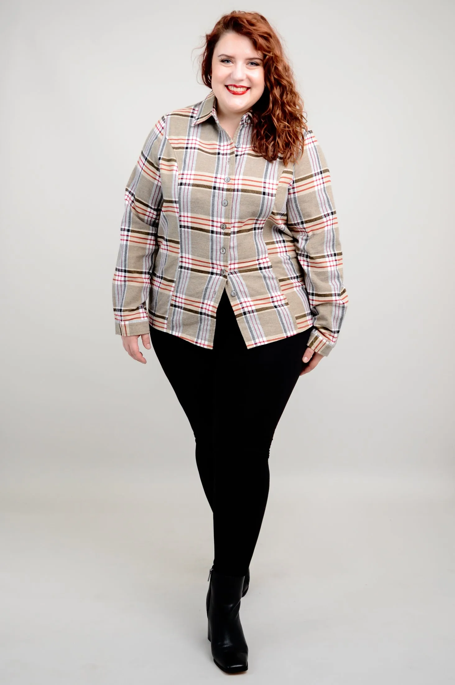 Alexis Top, Taupe Plaid, Cotton Flannel - Final Sale