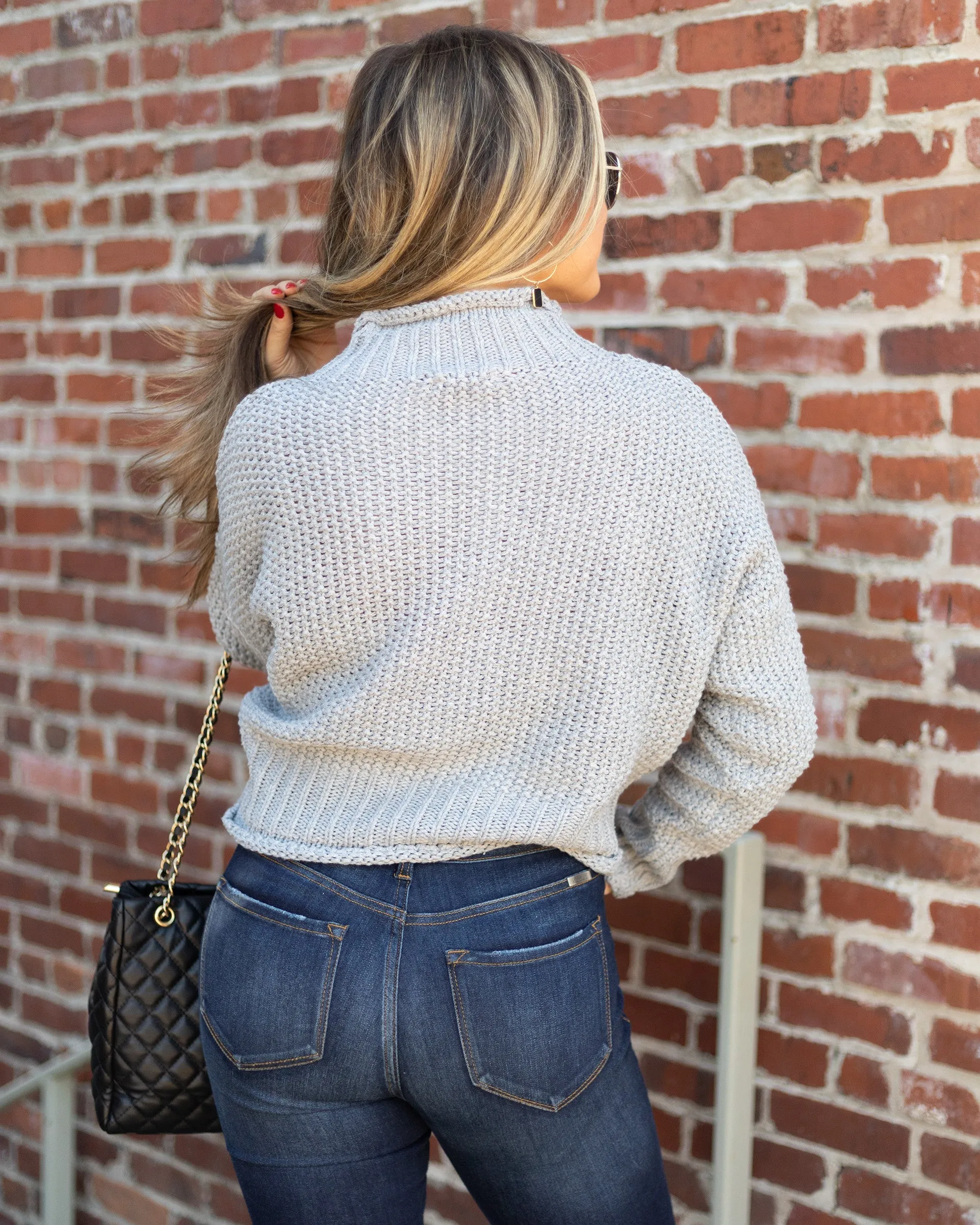 Andrea Textured Turtleneck Sweater - Grey