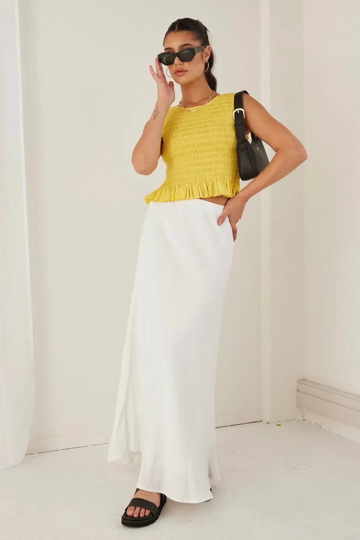 Assertive Sunshine Yellow Shirred Poplin Sleeveless Shell Top