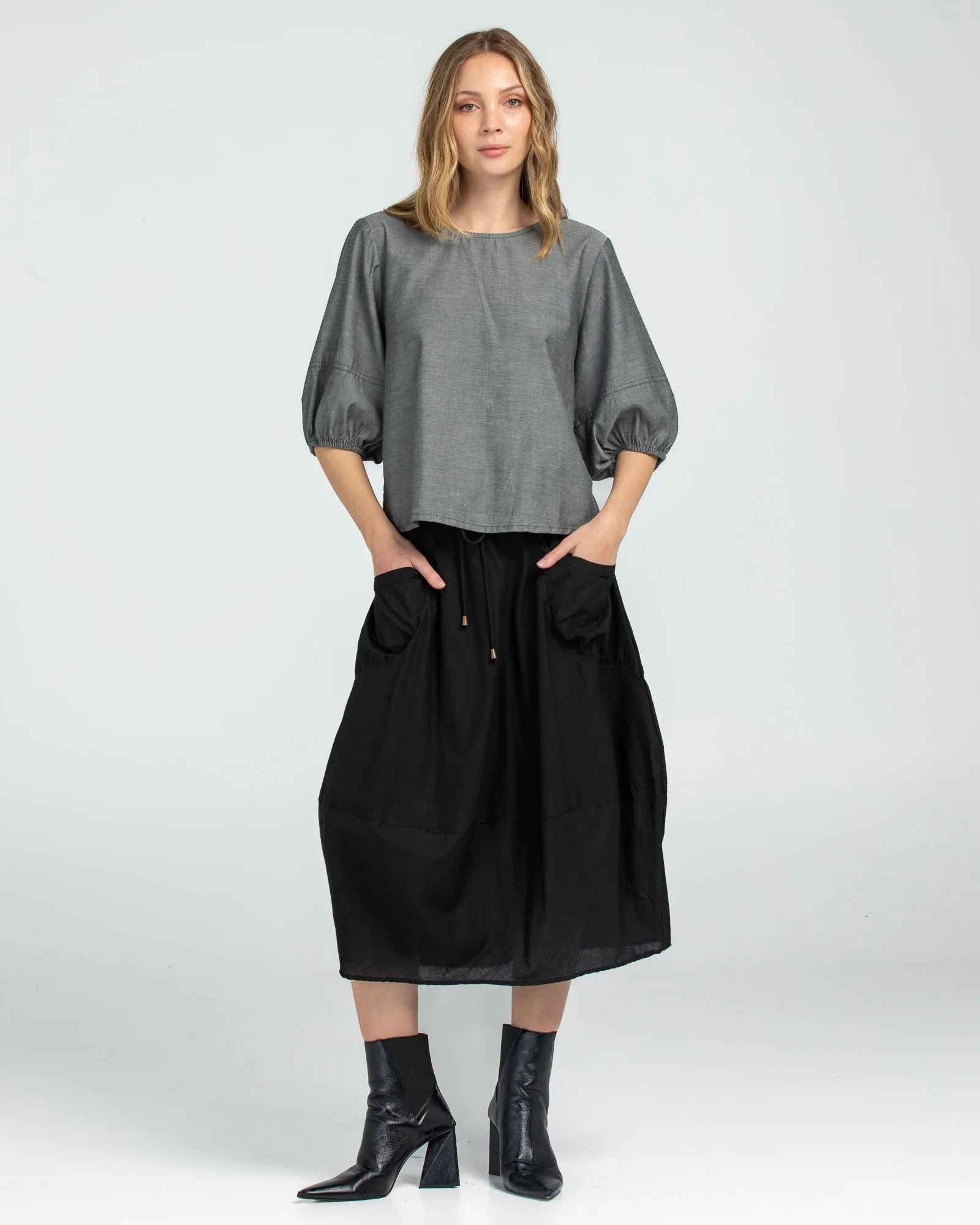 Ava Top - Winter Black Chambray