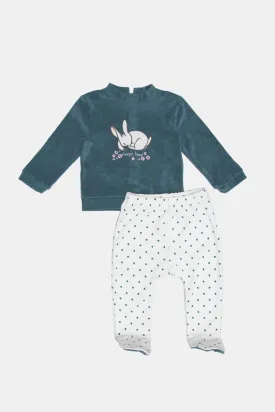 Babies Teal Printed Pyjama Set (2 Piece)