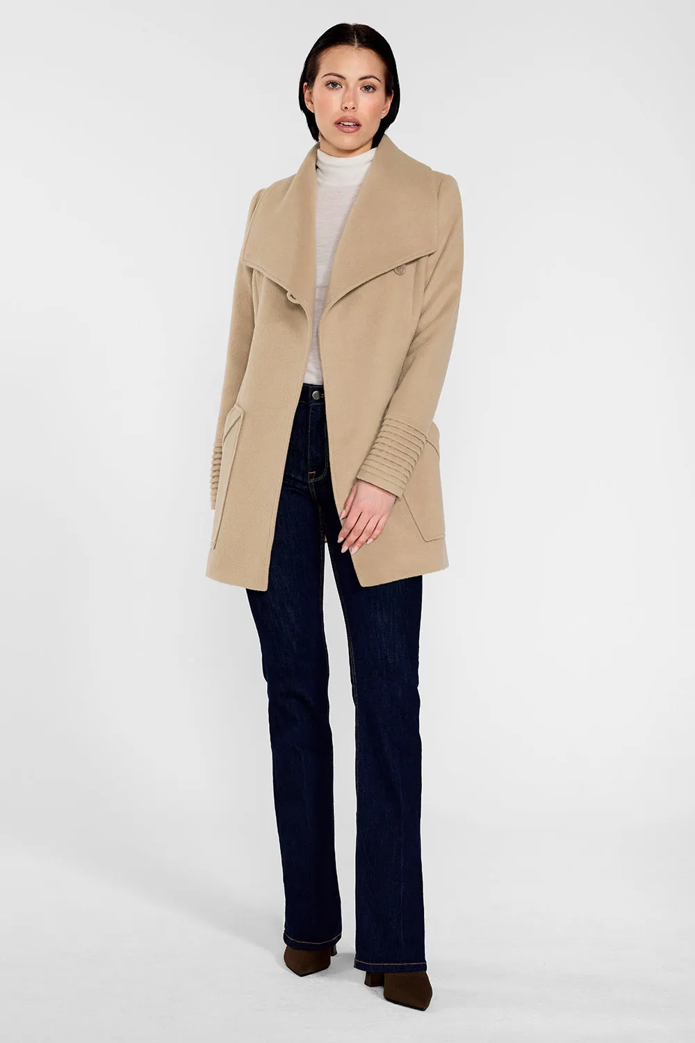 Baby Alpaca Cropped Wide Collar Wrap Coat