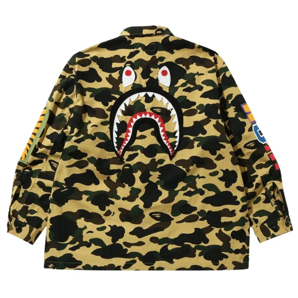 Bape 1ST Camo Shark Relaxed Fit Military Shirt Yellow 001HHI301013MYEL