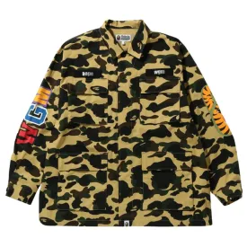 Bape 1ST Camo Shark Relaxed Fit Military Shirt Yellow 001HHI301013MYEL