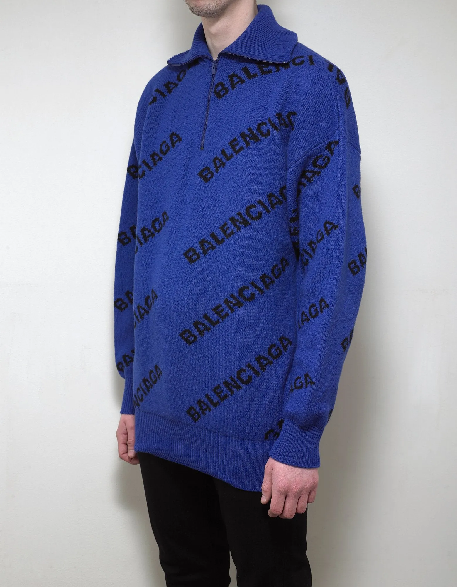 Blue Jacquard Logo Turtleneck Sweater