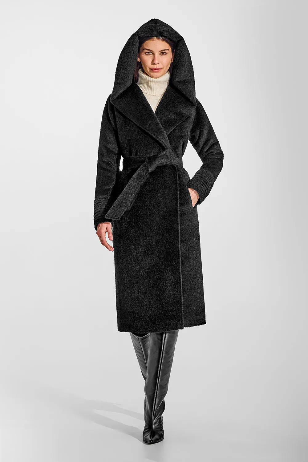 Bouclé Alpaca Long Hooded Coat