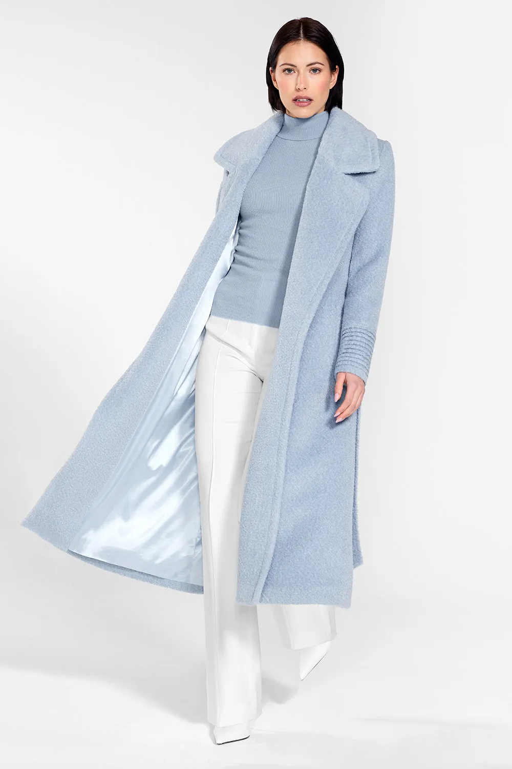 Bouclé Alpaca Long Notched Collar Wrap Coat