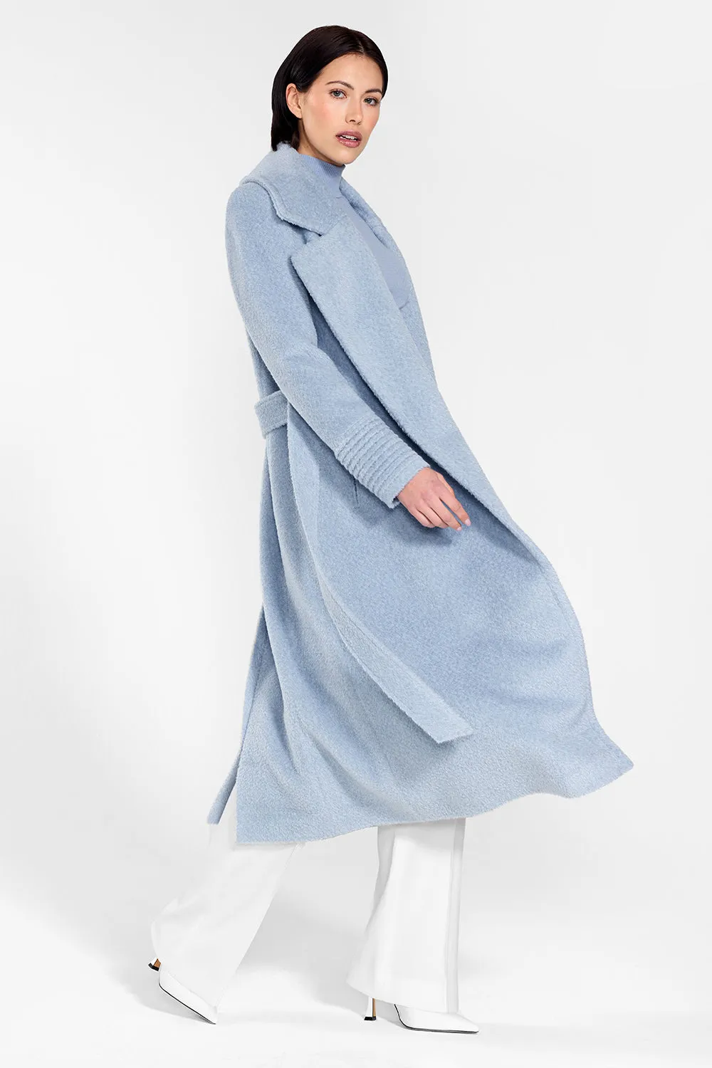 Bouclé Alpaca Long Notched Collar Wrap Coat