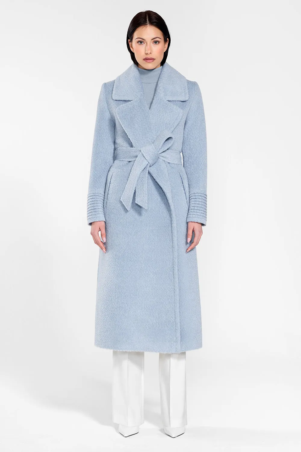 Bouclé Alpaca Long Notched Collar Wrap Coat