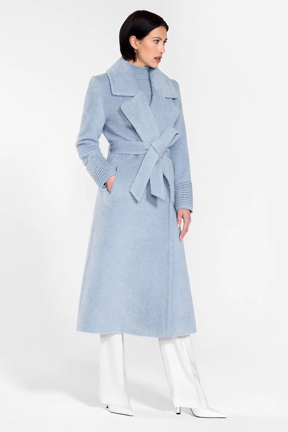 Bouclé Alpaca Long Notched Collar Wrap Coat