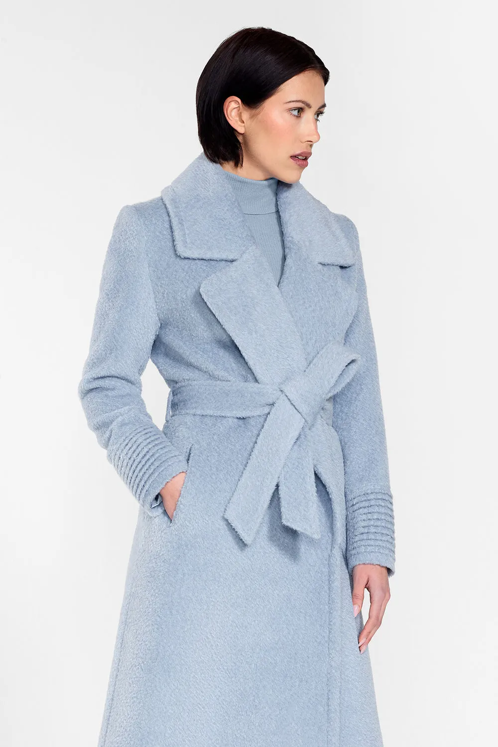 Bouclé Alpaca Long Notched Collar Wrap Coat