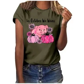 Breast Cancer Awareness Women T-Shirt Trendy round Neck Pink Ribbon Shirts Casual Graphic Short Sleeve Top October Cancer Fighter Basic Tees Today'S Deals