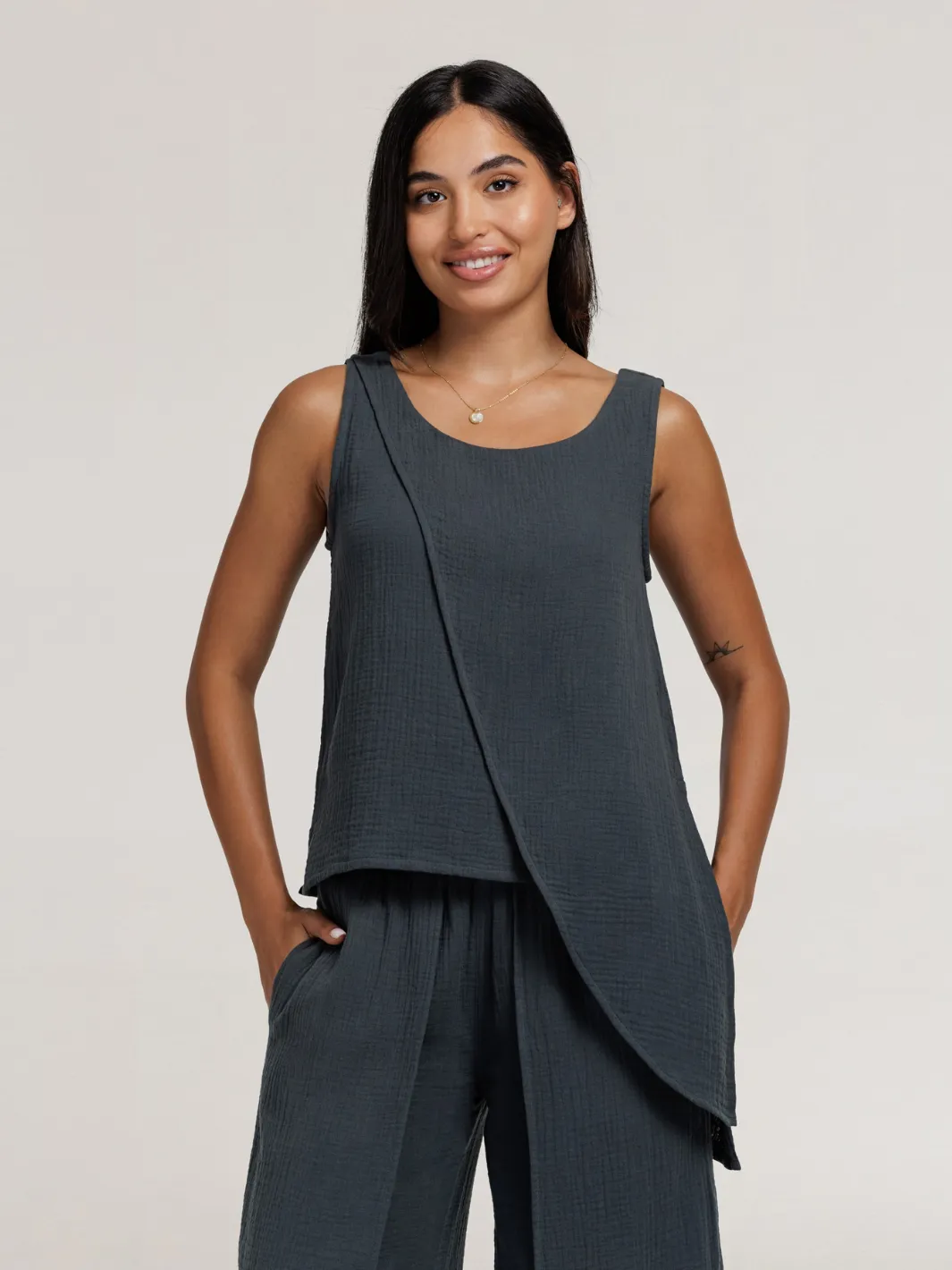 Caro Cotton Top Charcoal