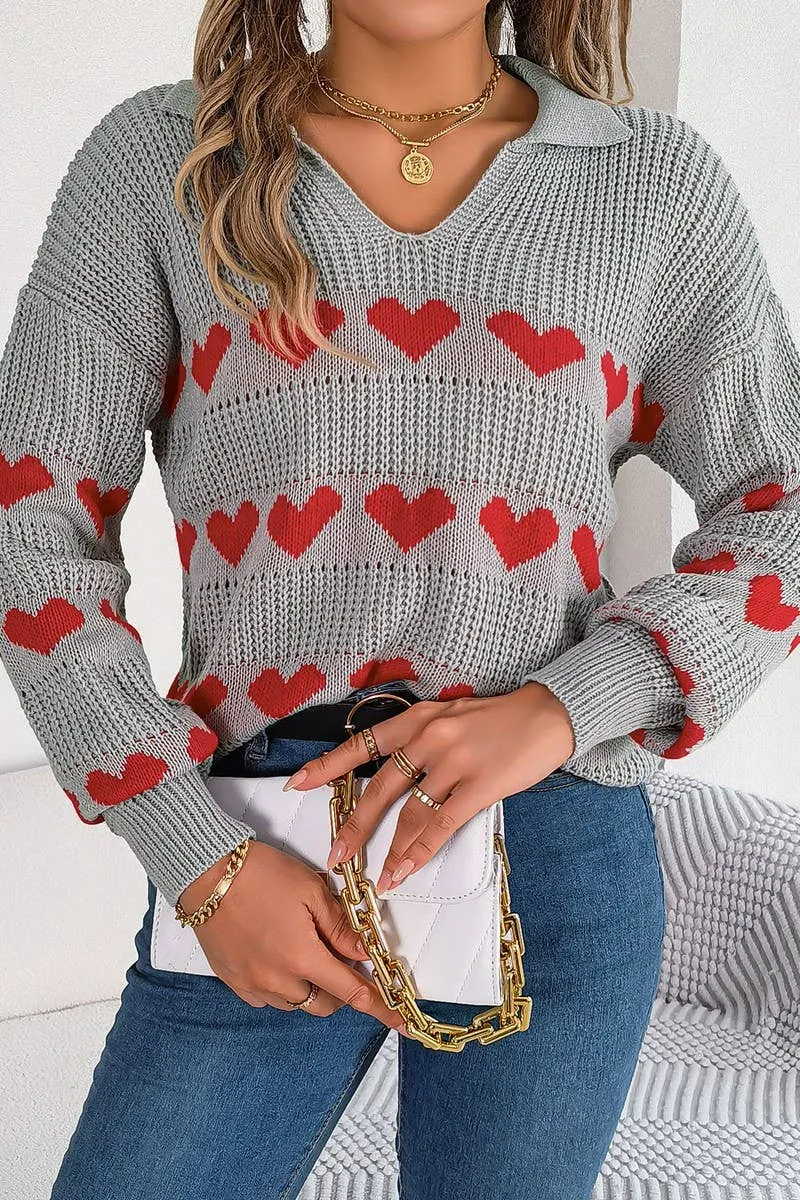 CASUAL LANTERN SLEEVE COLOR CONTRAST LOVE SWEATER_CWOSWL2059