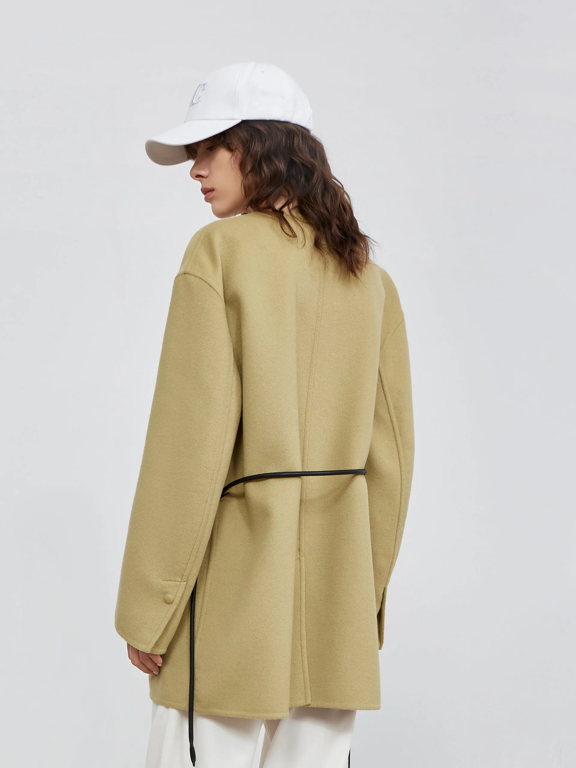 Collarless Coat in Wool