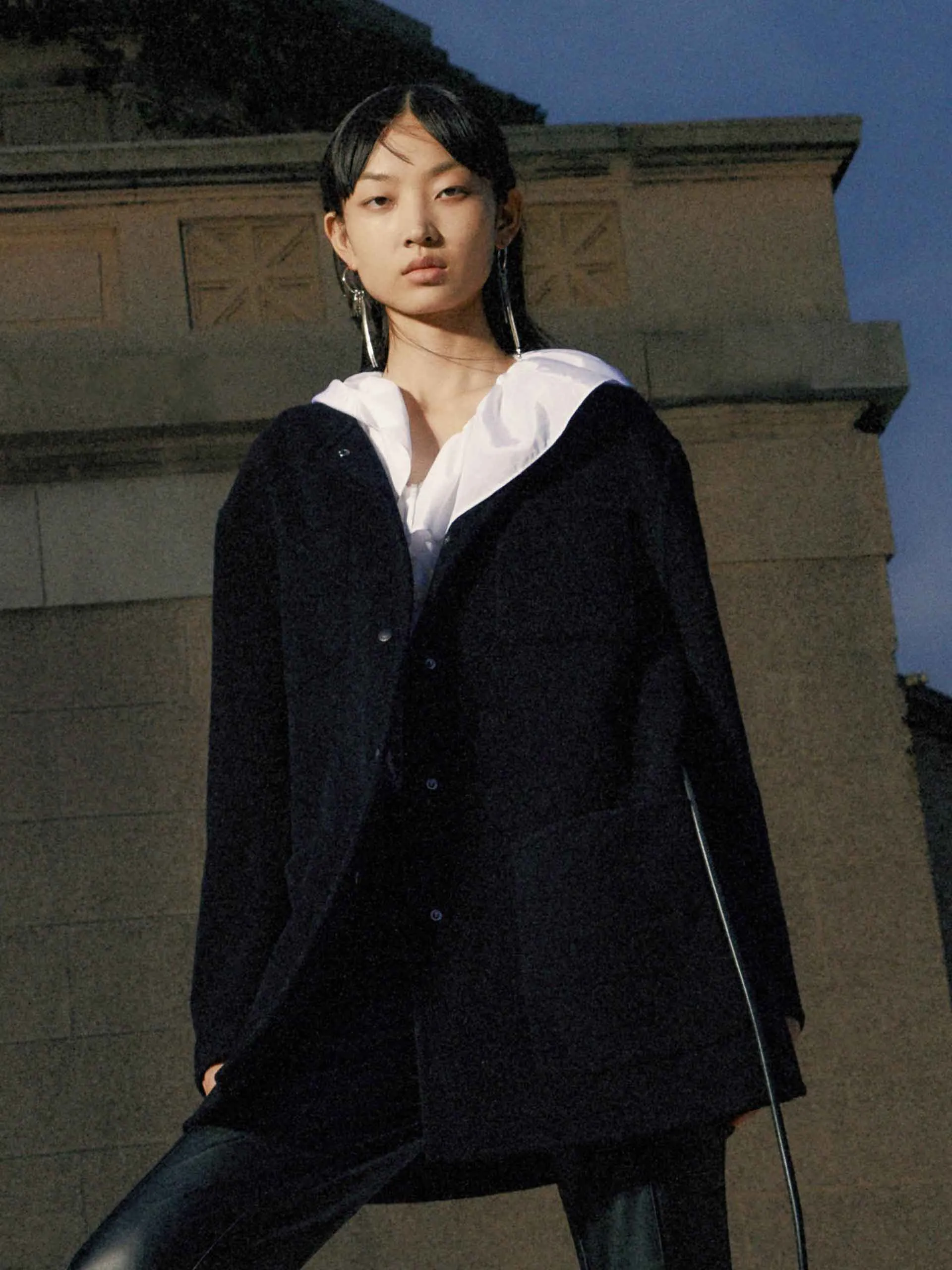 Collarless Coat in Wool