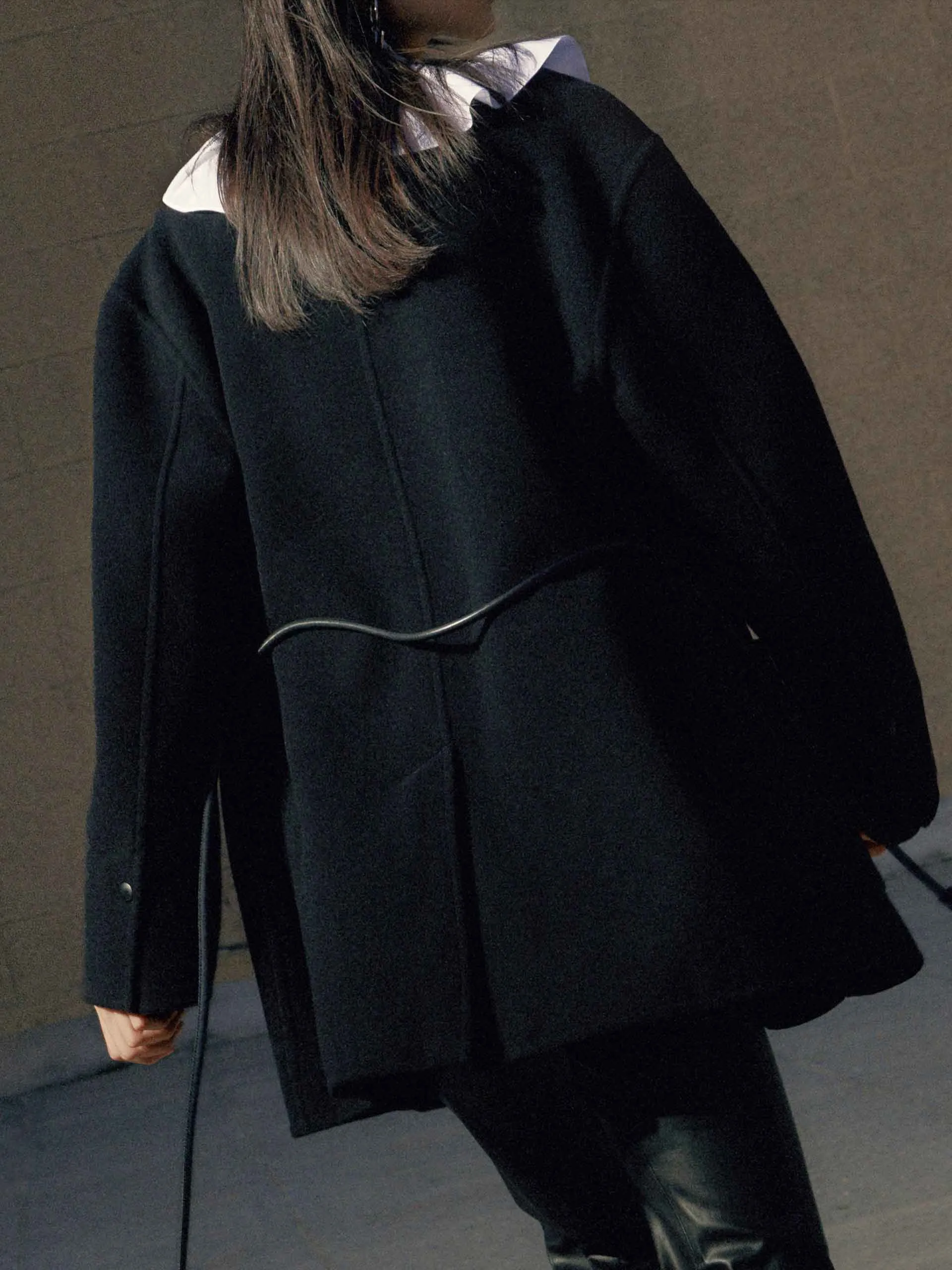 Collarless Coat in Wool