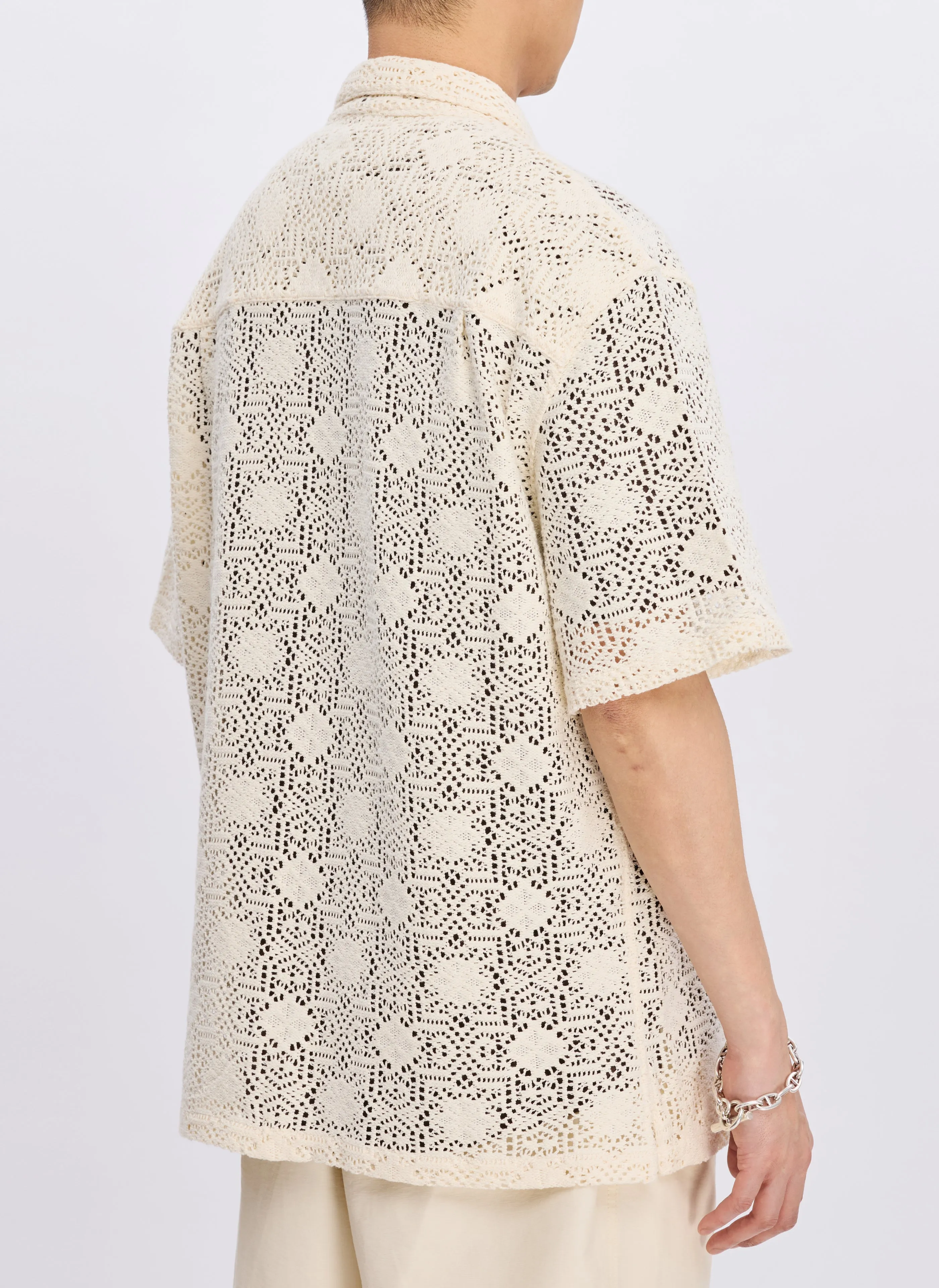 Cotton Lace Short Sleeve Open Collar Shir