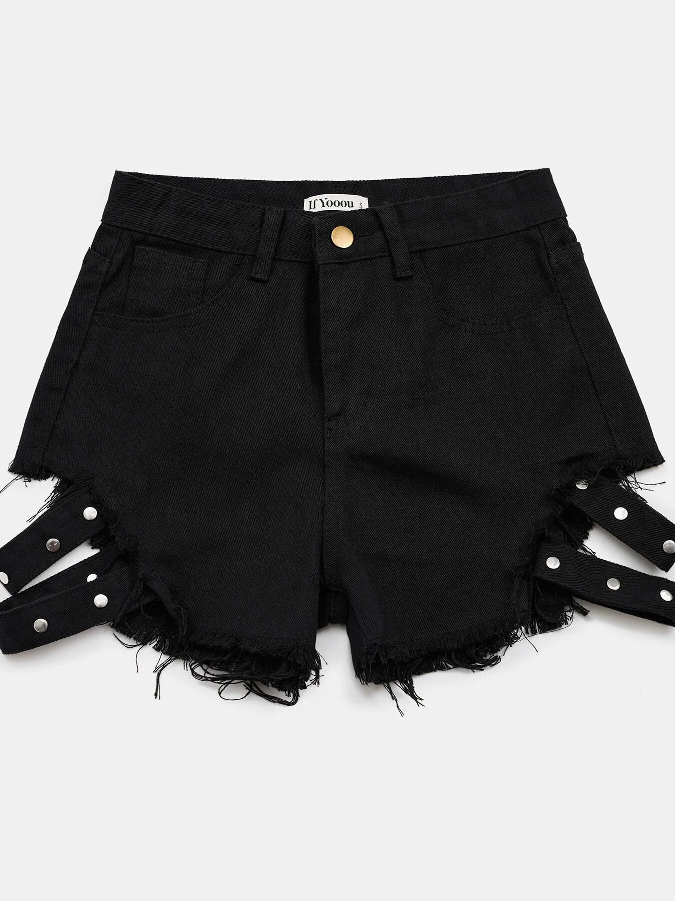 Cut Out Raw Hem High Waist Denim Shorts