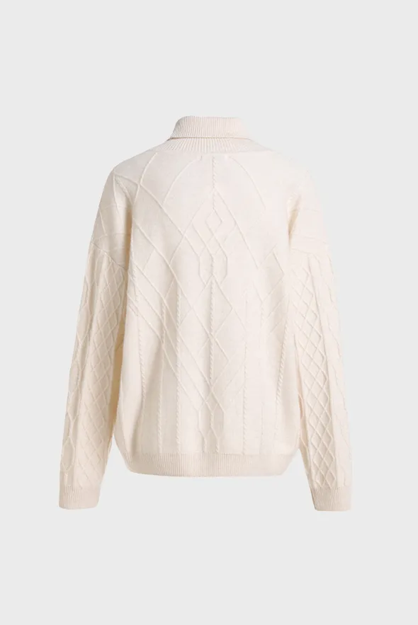 Diamond Knit Turtleneck Cashmere Sweater