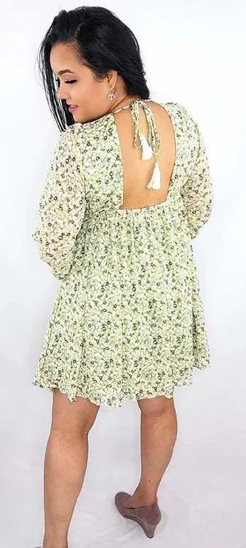 Ditsy Floral Mini Dress Long Sleeves