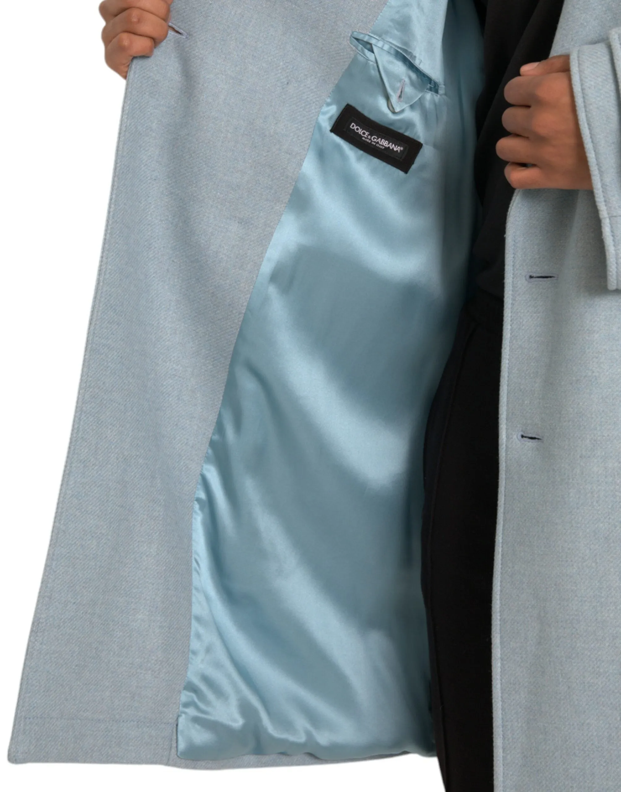 Dolce & Gabbana Blue Double Breasted Trench Coat Jacket