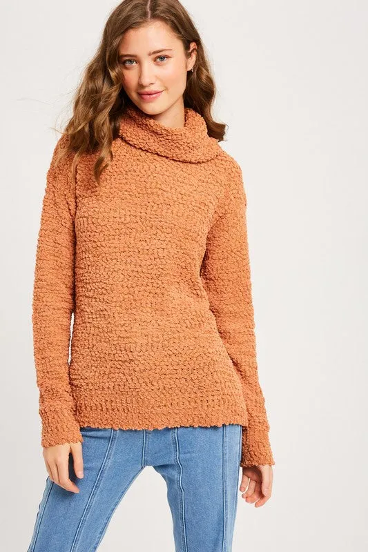 Hailey Popcorn Pullover Turtleneck in Butterscotch