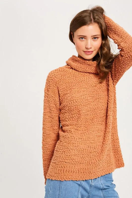 Hailey Popcorn Pullover Turtleneck in Butterscotch