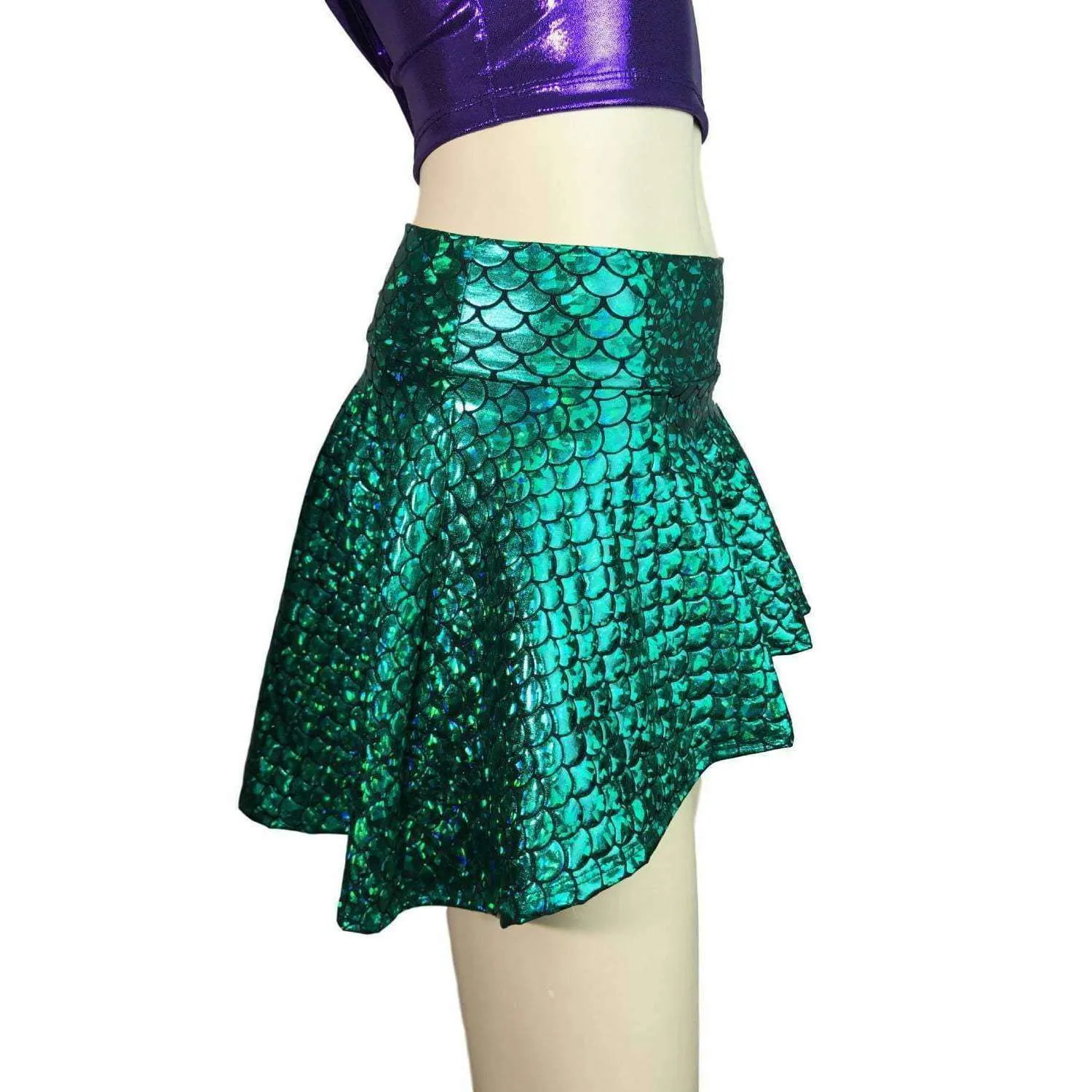 Hi-Lo Skater Skirt - Green Mermaid Scales - final Sale SMALL