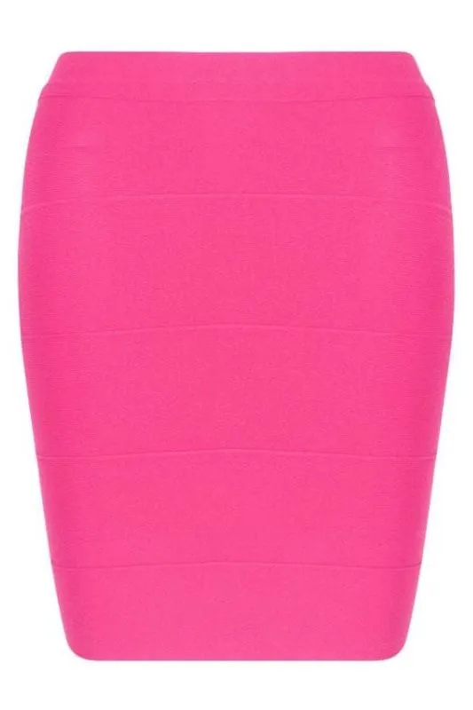 High Waist Bandage Striped Mini Skirt - Hot Pink