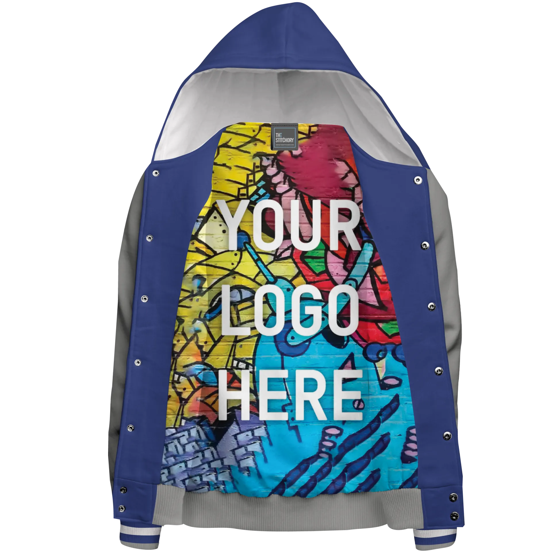 Hooded Cotton Fleece Varsity Jacket With Custom Printed Lining