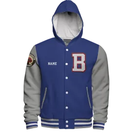 Hooded Cotton Fleece Varsity Jacket With Custom Printed Lining