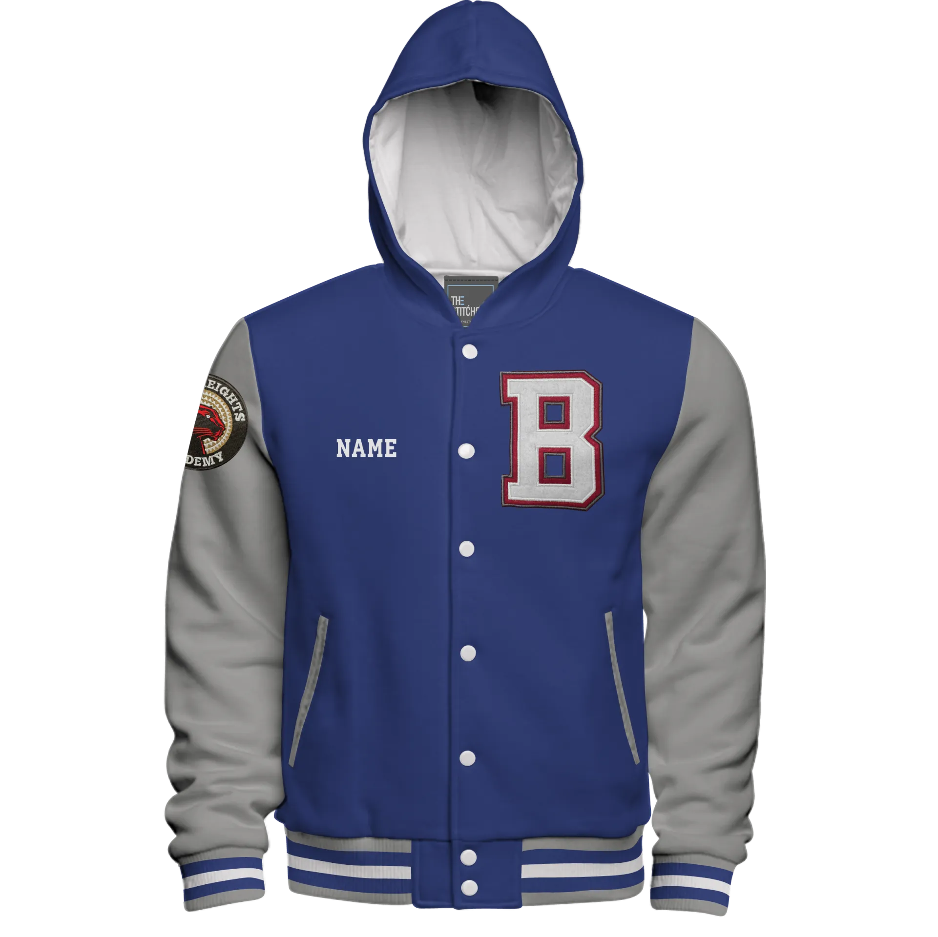 Hooded Cotton Fleece Varsity Jacket With Custom Printed Lining