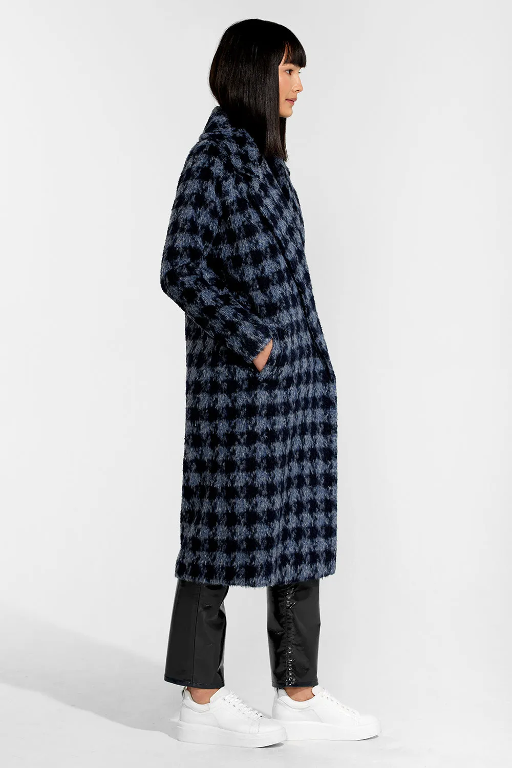 Houndstooth Alpaca Long Raglan Sleeve Notched Collar Coat