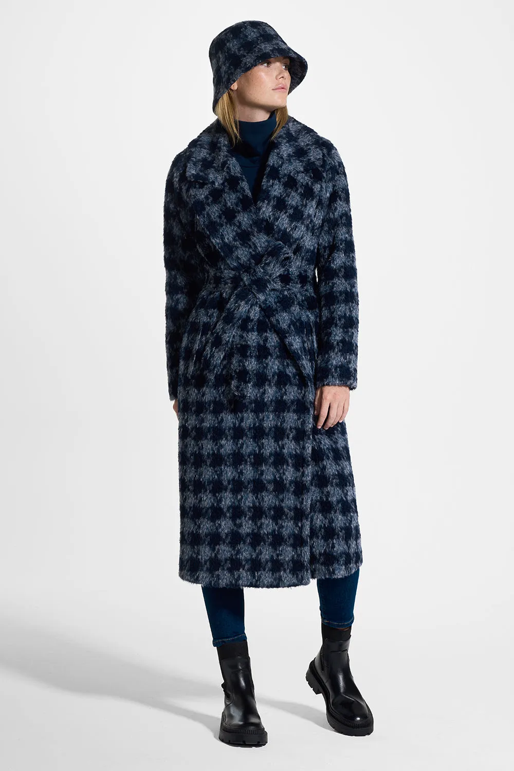 Houndstooth Alpaca Long Raglan Sleeve Notched Collar Coat