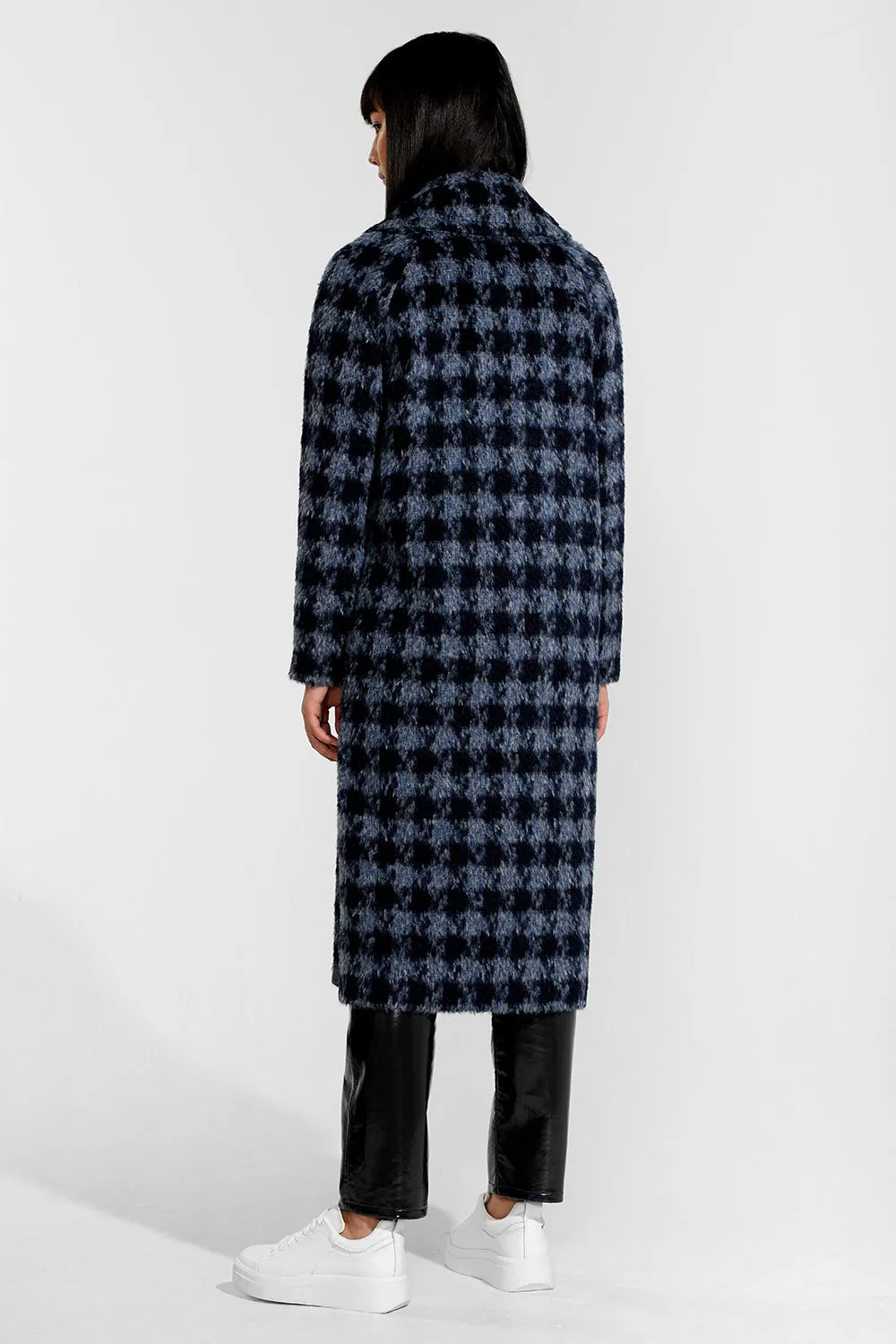 Houndstooth Alpaca Long Raglan Sleeve Notched Collar Coat