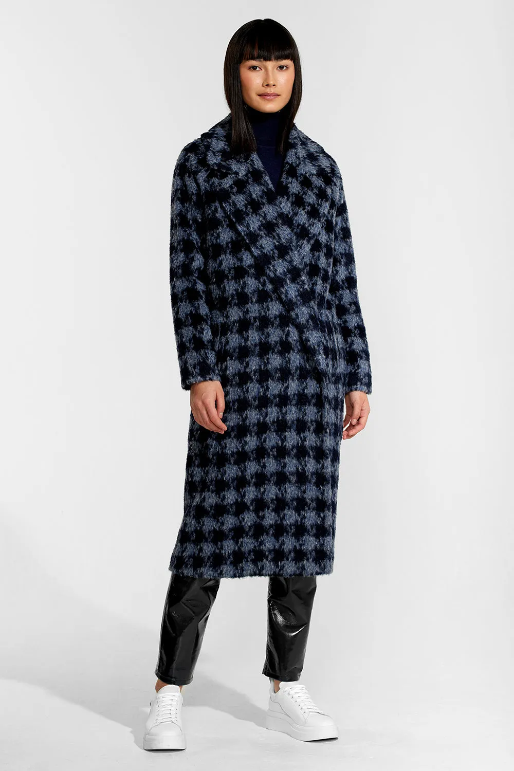 Houndstooth Alpaca Long Raglan Sleeve Notched Collar Coat