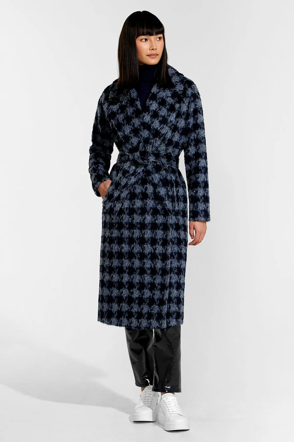 Houndstooth Alpaca Long Raglan Sleeve Notched Collar Coat