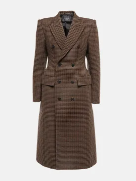 Houndstooth wool-blend coat