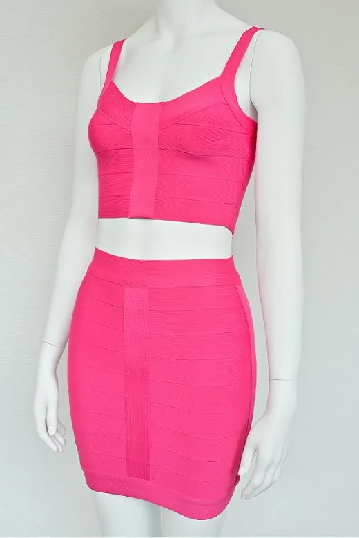 India Bandage Top and Mini Skirt Set - Hot Pink