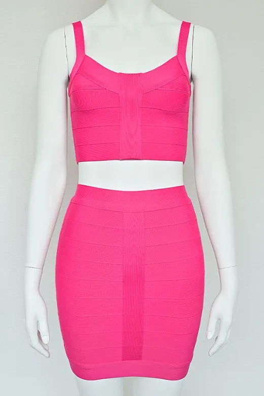 India Bandage Top and Mini Skirt Set - Hot Pink