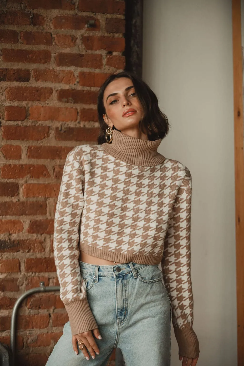 Jamie Beige Houndstooth Sweater