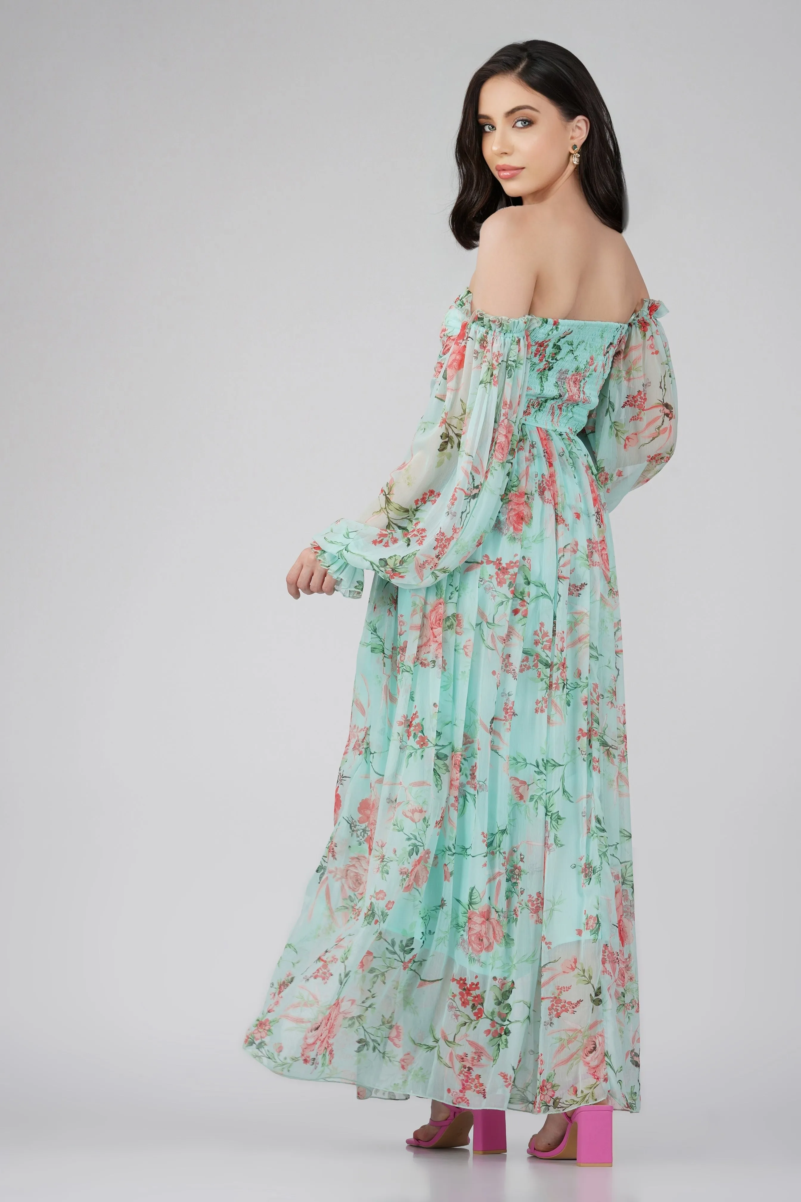 Lana Chiffon Printed Dress in Green