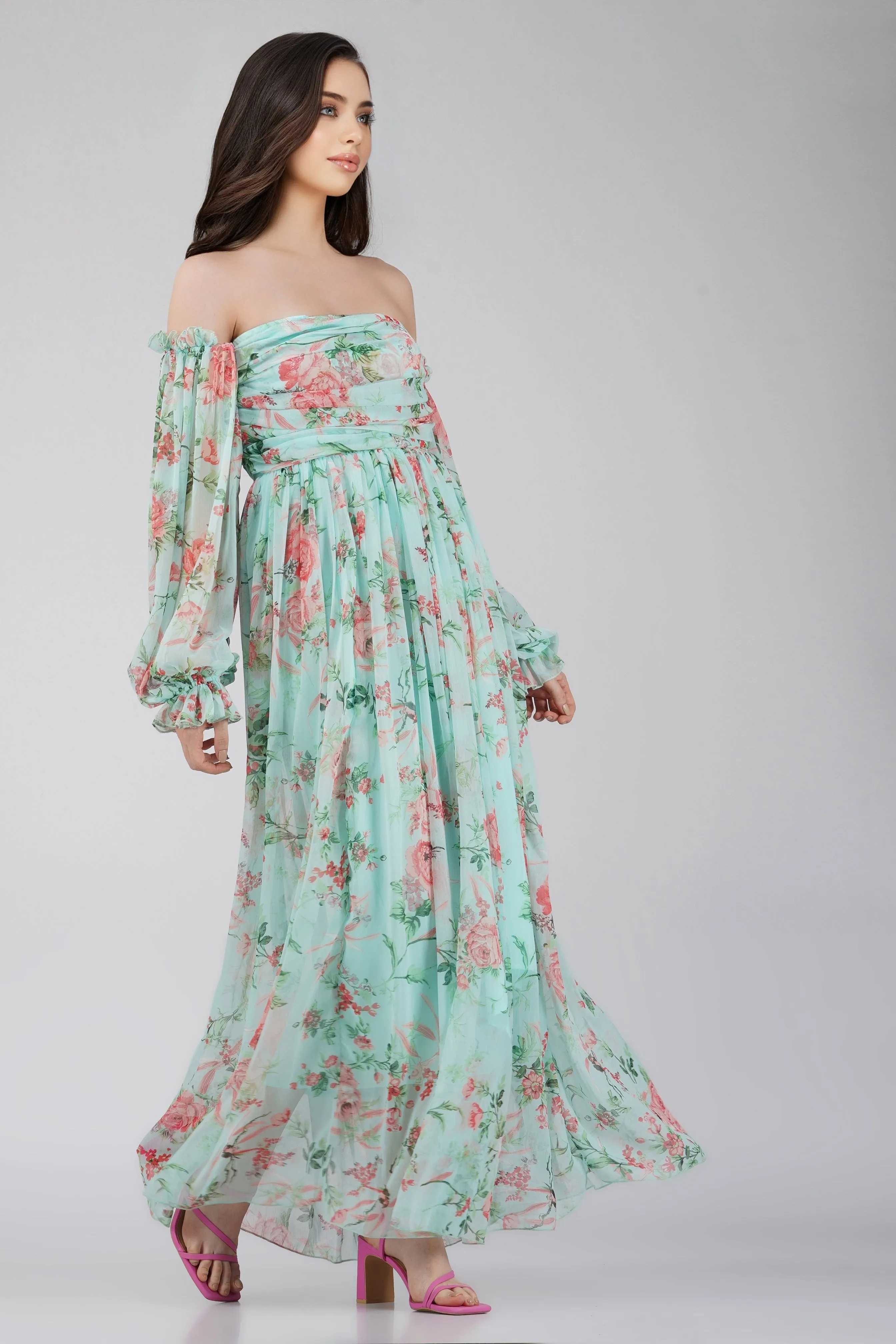 Lana Chiffon Printed Dress in Green