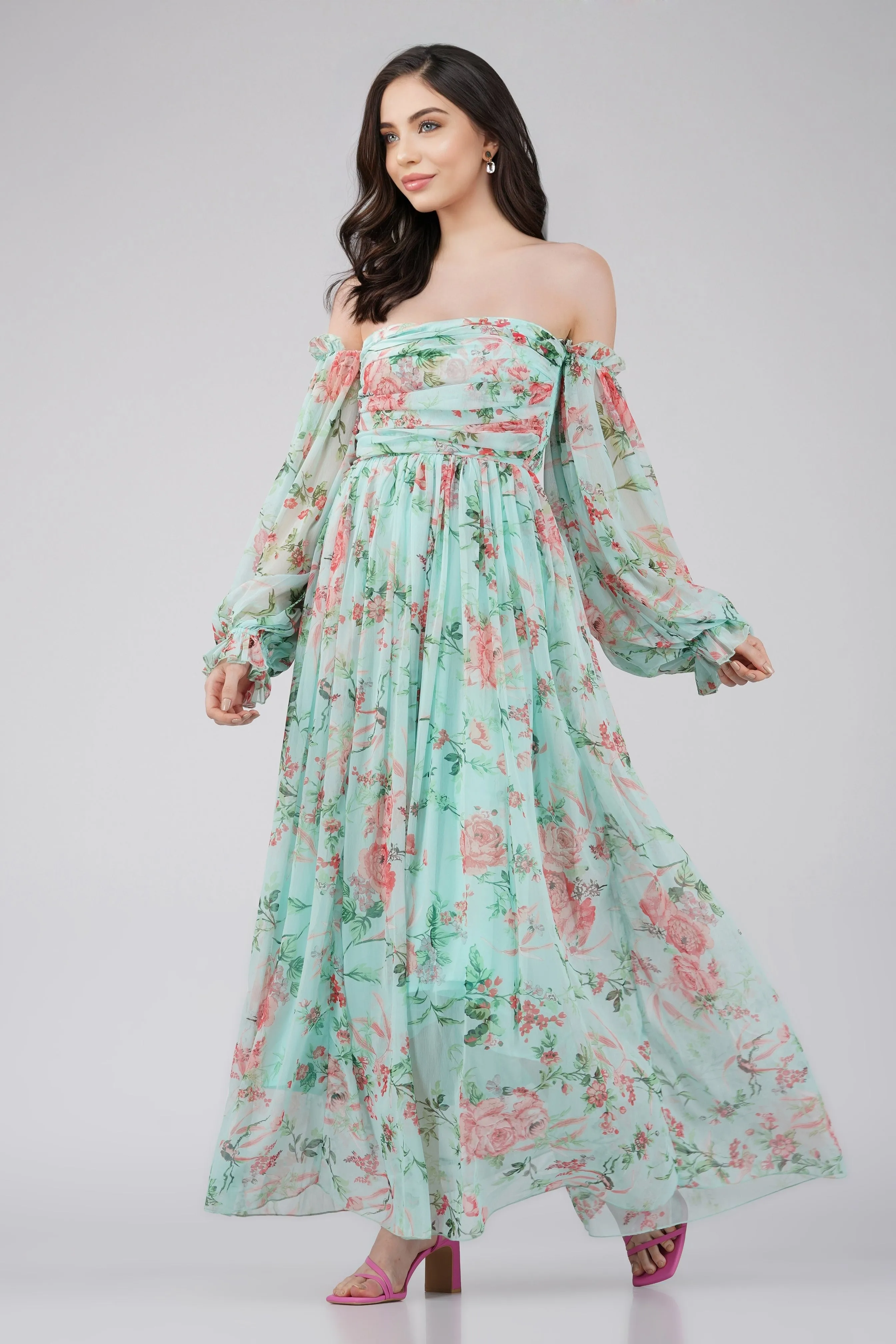 Lana Chiffon Printed Dress in Green